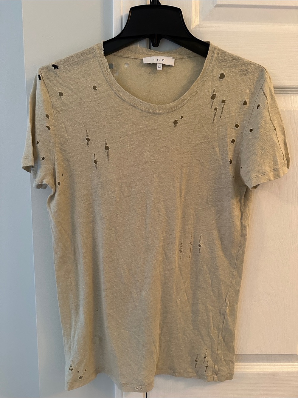 IRO Distressed Short Sleeve Tee in Neutral Light Tan - perfectly destroyed! XS